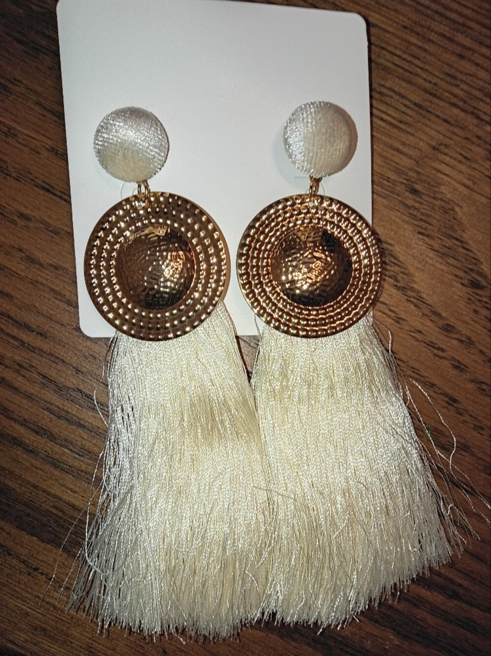 Gold and Cream Tassel Drop Earrings - Women Accessories